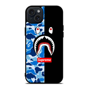 SUPREME BAPE SHARK CAMO BLUE BLACK iPhone 15 Plus Case SUPREME BAPE SHARK CAMO BLUE BLACK iPhone 15 Plus Case