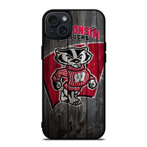WISCONSIN BADGER WOODEN LOGO iPhone 15 Plus Case