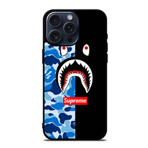 SUPREME BAPE SHARK CAMO BLUE BLACK iPhone 15 Pro Max Case SUPREME BAPE SHARK CAMO BLUE BLACK iPhone 15 Pro Max Case