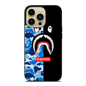 SUPREME BAPE SHARK CAMO BLUE BLACK iPhone 14 Pro Max Case