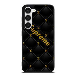 SUPREME BLACK PATTERN GOLD  Samsung Galaxy S23 Case