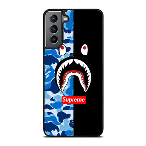 SUPREME BAPE SHARK CAMO BLUE BLACK Samsung Galaxy S21 Plus Case
