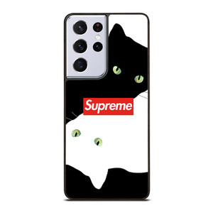 SUPREME BLACK WHITE CAT Samsung Galaxy S21 Ultra Case