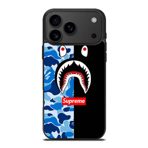 SUPREME BAPE SHARK CAMO BLUE BLACK iPhone 17 Pro Max Case
