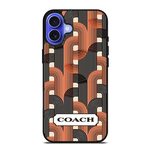 COACH NEW YORK LOGO BLACK BROWN PATTERN iPhone 16 Case