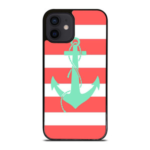 CORAL AND MINT STRIP ANCHOR iPhone 12 Mini Case