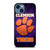 CLEAMSON TIGERS FOOTBALL LOGO PURPLE iPhone 14 Case