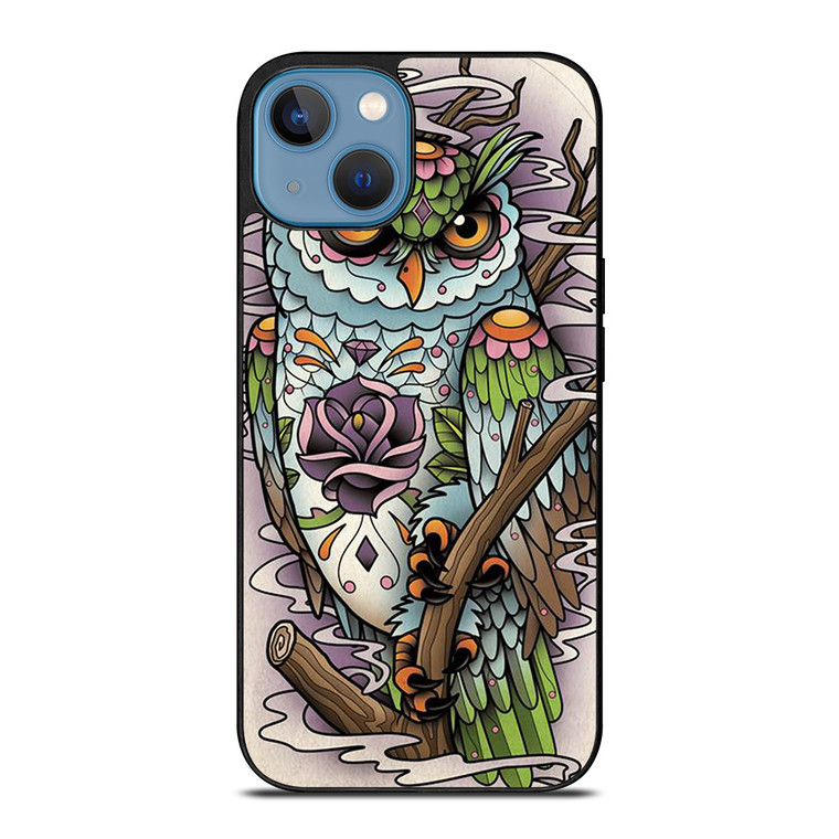 SUGAR SKULL OWL TATTO LOGO iPhone 13 Case