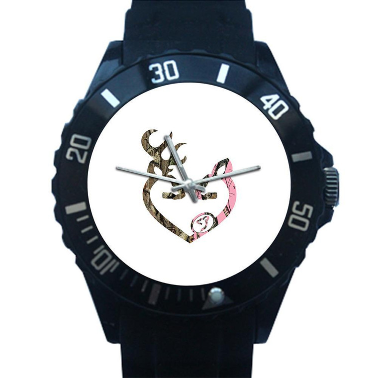 BROWNING STYLE CAMO AND PINK Plastic Watch
