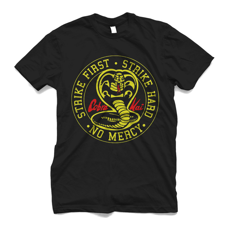 COBRA KAI STIKE FIRST STRIKE HARD NO MERCY BAGDE Men's T-Shirt COBRA KAI STIKE FIRST STRIKE HARD NO MERCY BAGDE Men's T-Shirt