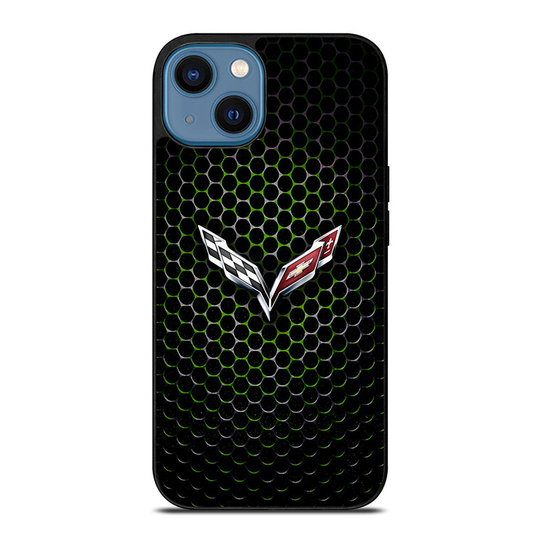 CORVETTE LOGO GREEN METAL iPhone 14 Case