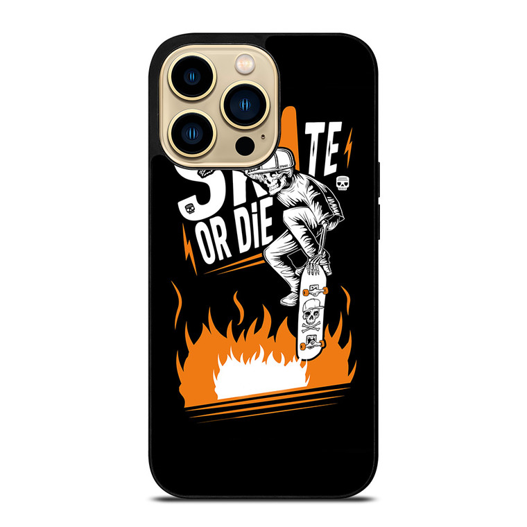 SKULL SKATE OR DIE ORANGE ARTWORK iPhone 14 Pro Max Case