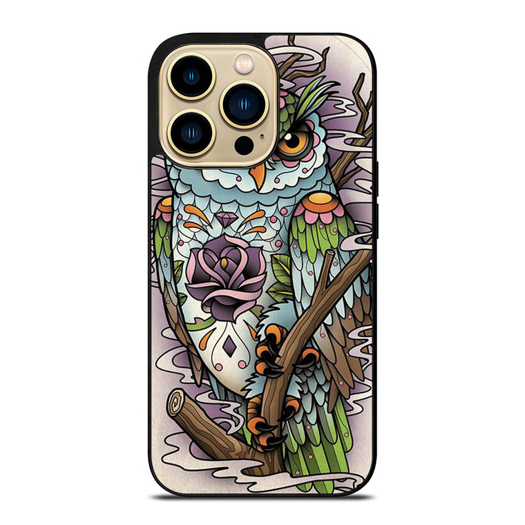 SUGAR SKULL OWL TATTO LOGO iPhone 14 Pro Max Case