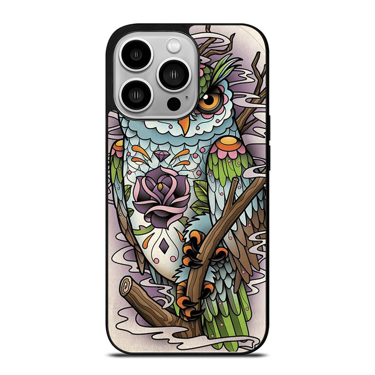 SUGAR SKULL OWL TATTO LOGO iPhone 14 Pro Case