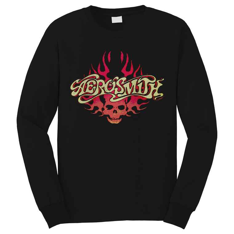 AEROSMITH ROCK BAND SKULL FIRE Long Sleeve T-Shirt AEROSMITH ROCK BAND SKULL FIRE Long Sleeve T-Shirt