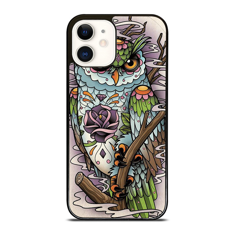 SUGAR SKULL OWL TATTO LOGO iPhone 12 Case