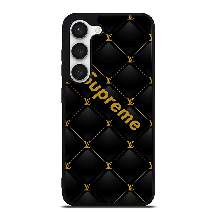 SUPREME BLACK PATTERN GOLD Samsung Galaxy S23 Case