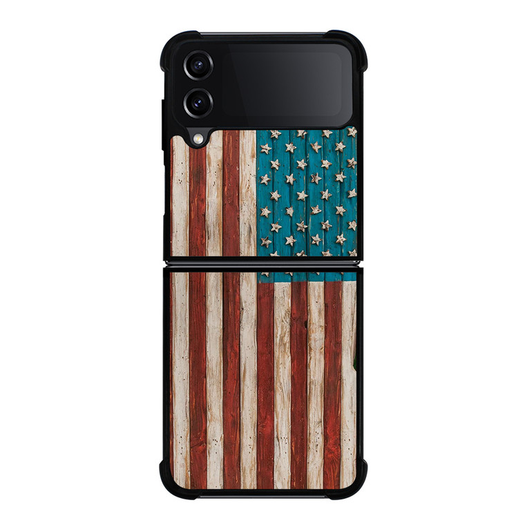 AMERICAN FLAG USA WOOD 2 Samsung Galaxy Z FLip4 5G Case Cover