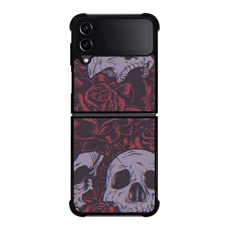 BLACK SKULLS AND ROSES Samsung Galaxy Z FLip4 5G Case Cover