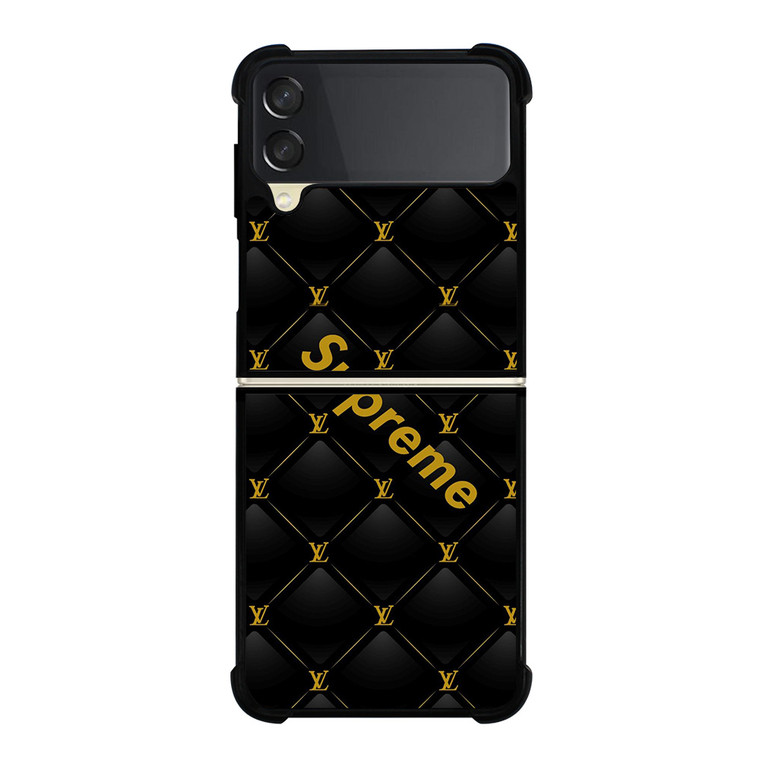 SUPREME BLACK PATTERN GOLD Samsung Galaxy Z FLip 3 5G Case Cover
