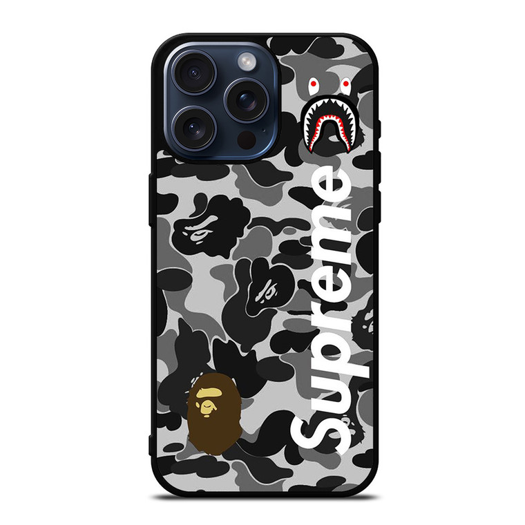 BAPE CAMO SHARK LOGO X SUPREME iPhone 15 Pro Max Case BAPE CAMO SHARK LOGO X SUPREME iPhone 15 Pro Max Case