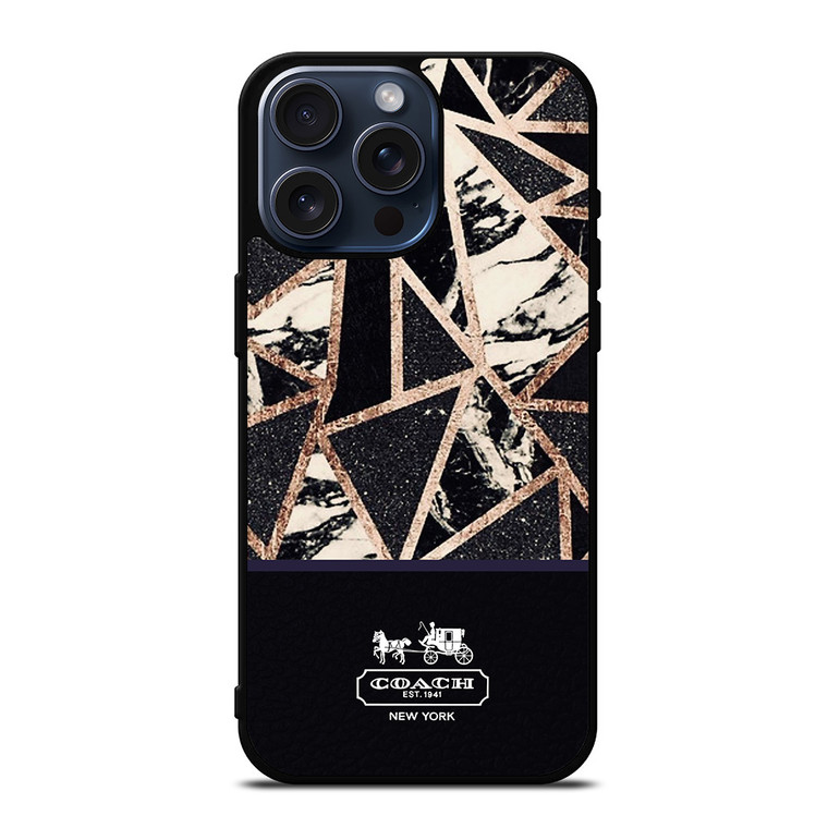 COACH NEW YORK GOLD BLACK TEXTURE iPhone 15 Pro Max Case