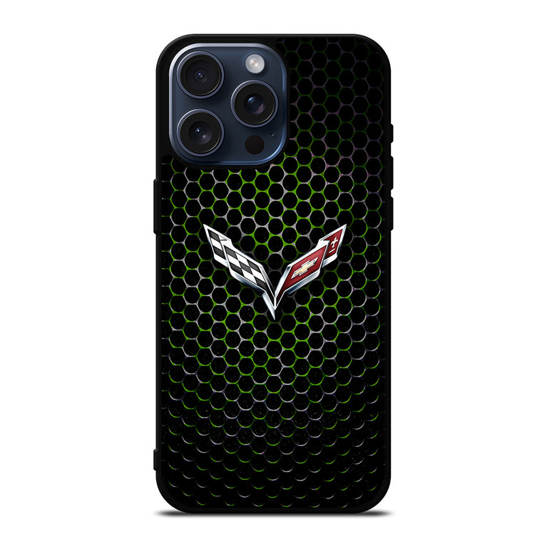 CORVETTE LOGO GREEN METAL iPhone 15 Pro Max Case CORVETTE LOGO GREEN METAL iPhone 15 Pro Max Case