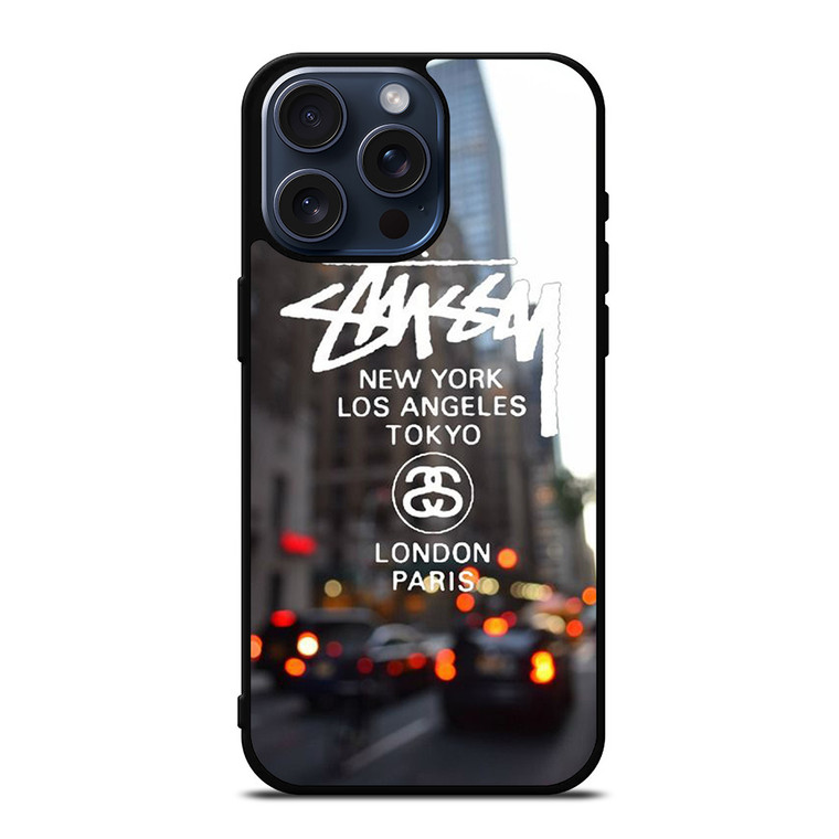 STUSSY NEW YORK LA TOKYO LONDON PARIS iPhone 15 Pro Max Case STUSSY NEW YORK LA TOKYO LONDON PARIS iPhone 15 Pro Max Case