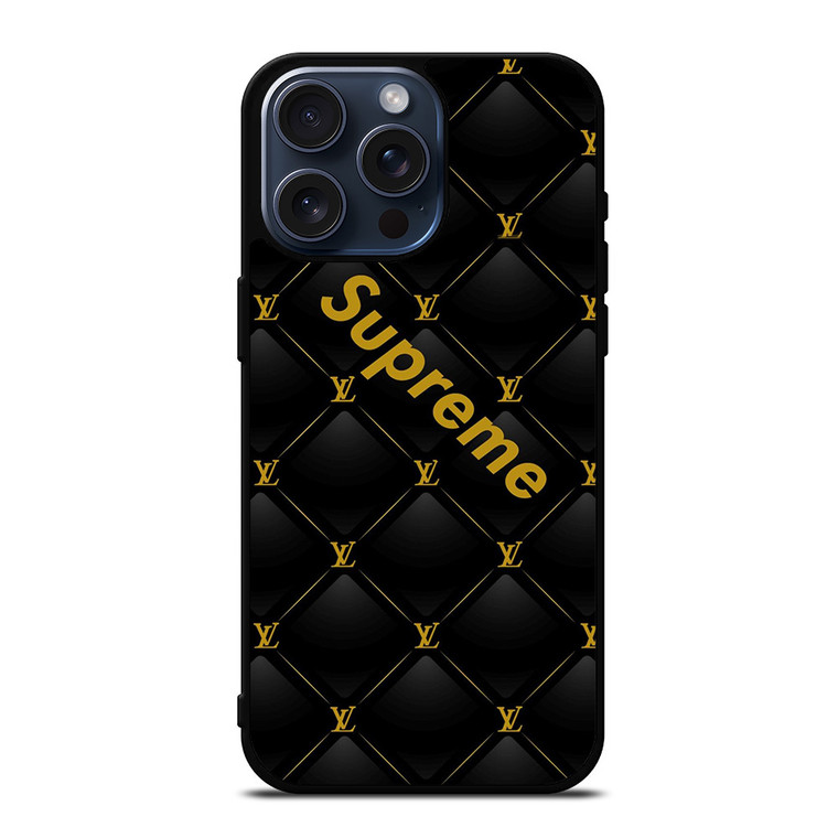SUPREME BLACK PATTERN GOLD iPhone 15 Pro Max Case