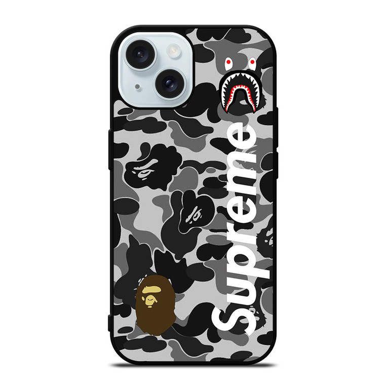 BAPE CAMO SHARK LOGO X SUPREME iPhone 15  Case Cover