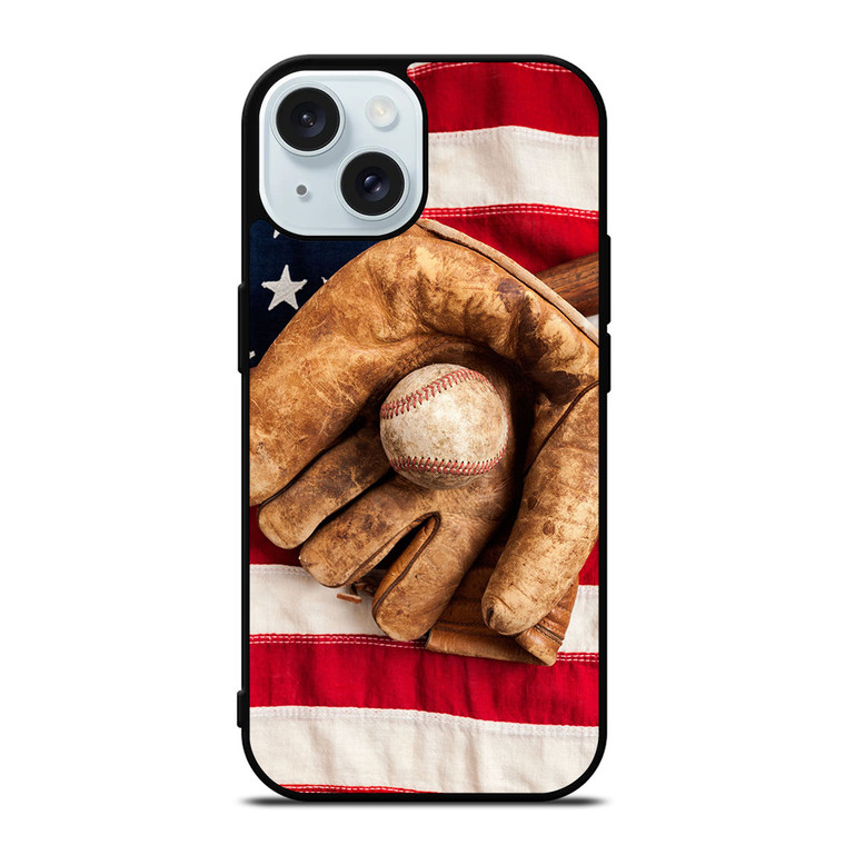 BASEBALL GLOVE AMERICAN FLAG iPhone 15  Case Cover