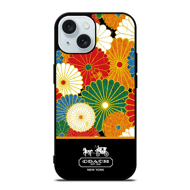 COACH NEW YORK COLORFUL FLORAL LOGO iPhone 15  Case Cover