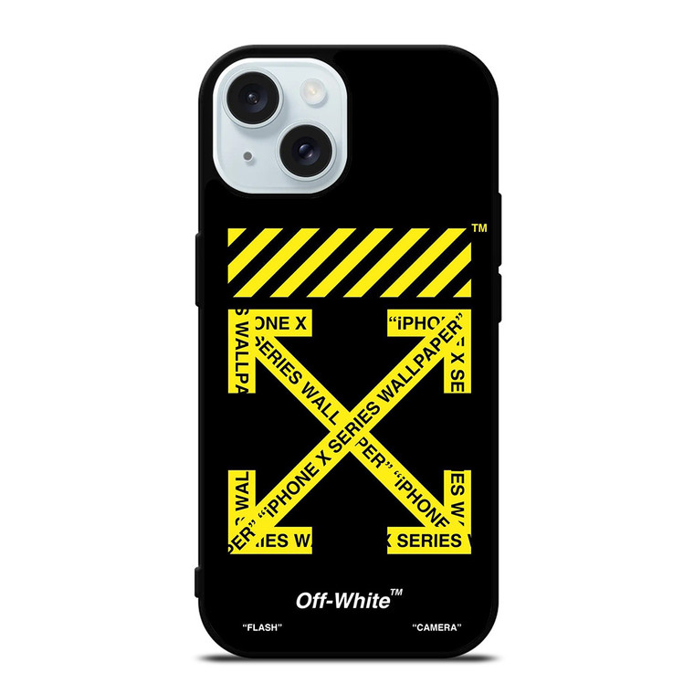 OFF WHITE LOGO YELLOW STRIPE iPhone 15  Case Cover