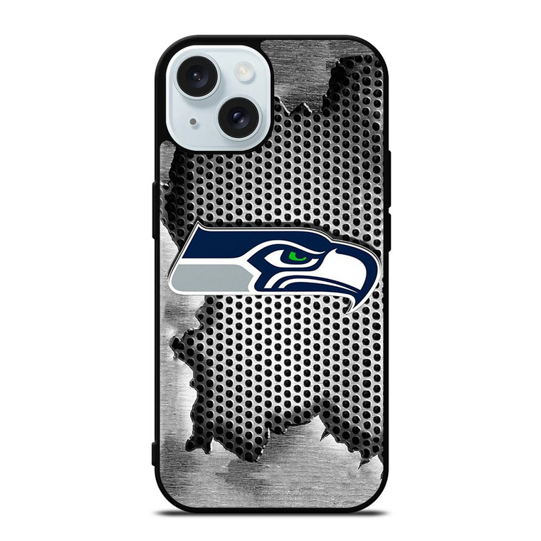 SEATTLE SEAHAWKS METAL LOGO iPhone 15  Case Cover SEATTLE SEAHAWKS METAL LOGO iPhone 15  Case Cover