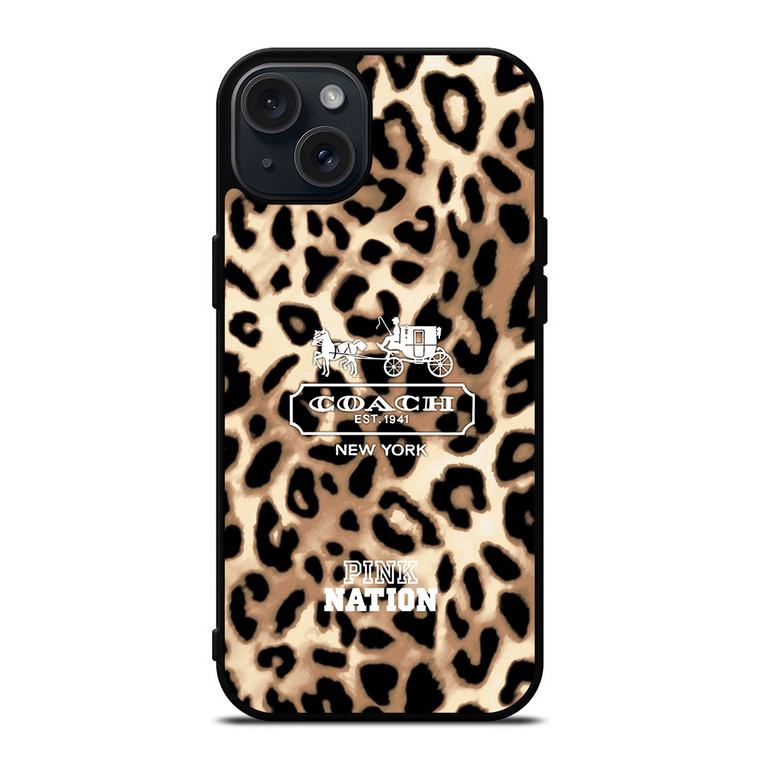 COACH NEW YORK PINK NATION LEPOARD iPhone 15 Plus Case COACH NEW YORK PINK NATION LEPOARD iPhone 15 Plus Case