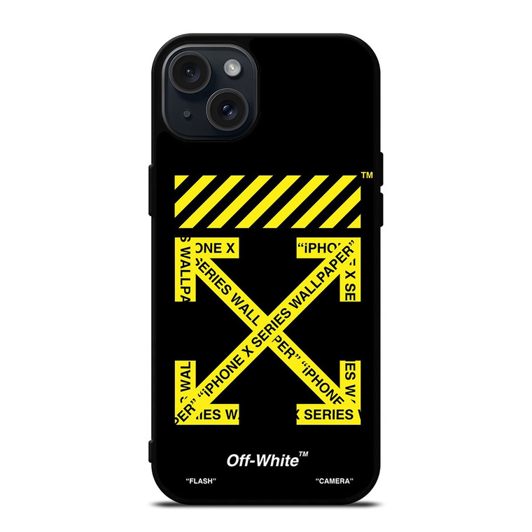 OFF WHITE LOGO YELLOW STRIPE iPhone 15 Plus Case