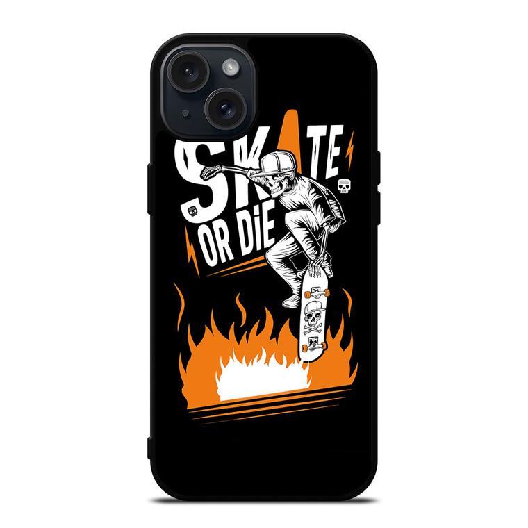 SKULL SKATE OR DIE ORANGE ARTWORK iPhone 15 Plus Case