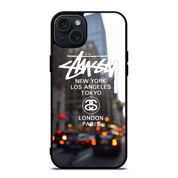 STUSSY NEW YORK LA TOKYO LONDON PARIS iPhone 15 Plus Case STUSSY NEW YORK LA TOKYO LONDON PARIS iPhone 15 Plus Case