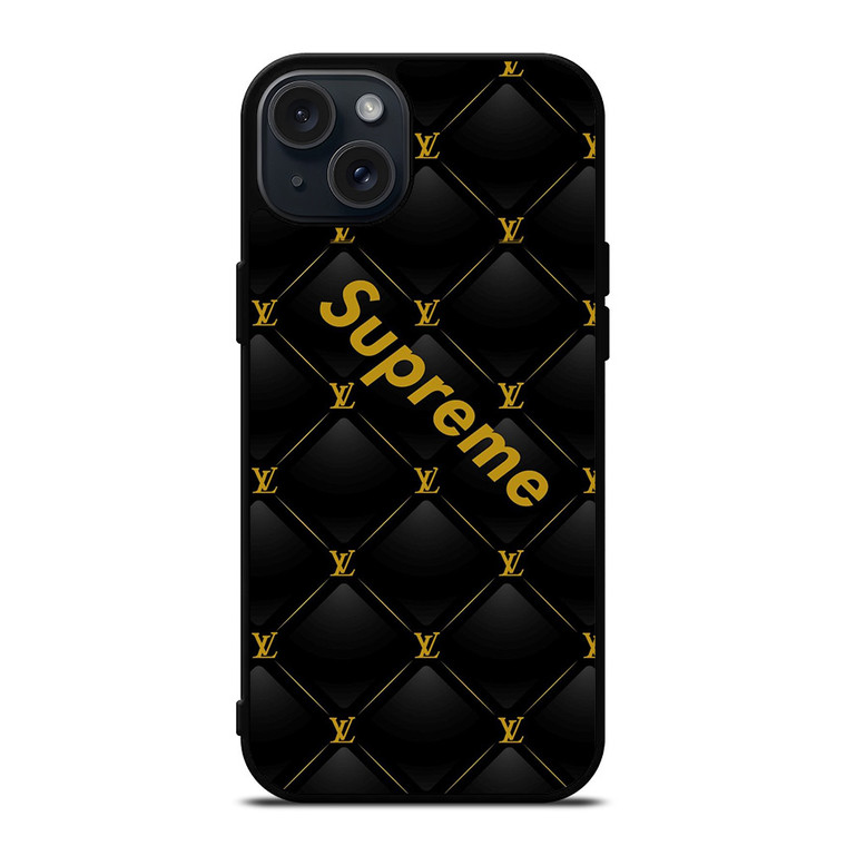 SUPREME BLACK PATTERN GOLD iPhone 15 Plus Case