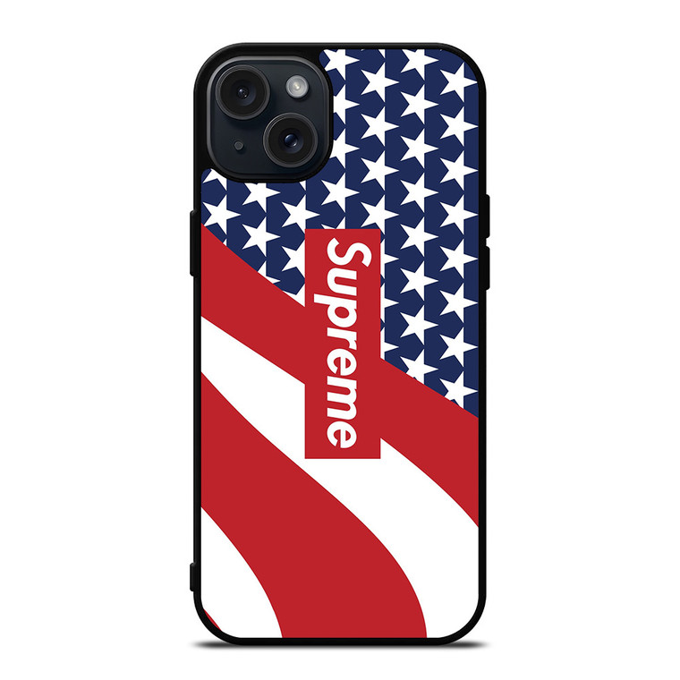 SUPREME LOGO AMERICAN FLAG iPhone 15 Plus Case