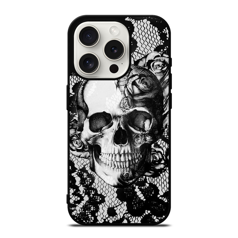 SKULL ON BLACK LACE iPhone 15 Pro Case SKULL ON BLACK LACE iPhone 15 Pro Case