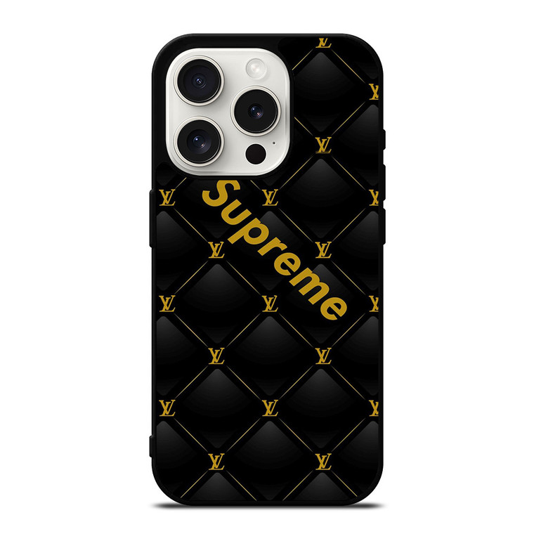 SUPREME BLACK PATTERN GOLD iPhone 15 Pro Case