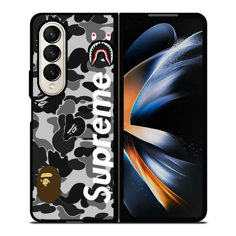 BAPE CAMO SHARK LOGO X SUPREME Samsung Galaxy Z Fold 4 Case Cover