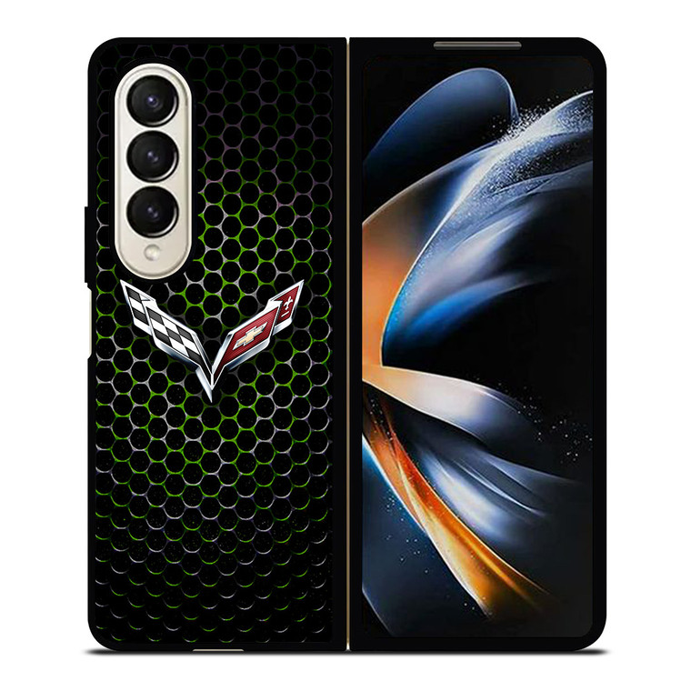 CORVETTE LOGO GREEN METAL Samsung Galaxy Z Fold 4 Case Cover
