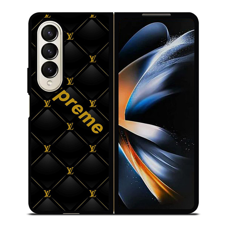 SUPREME BLACK PATTERN GOLD Samsung Galaxy Z Fold 4 Case Cover