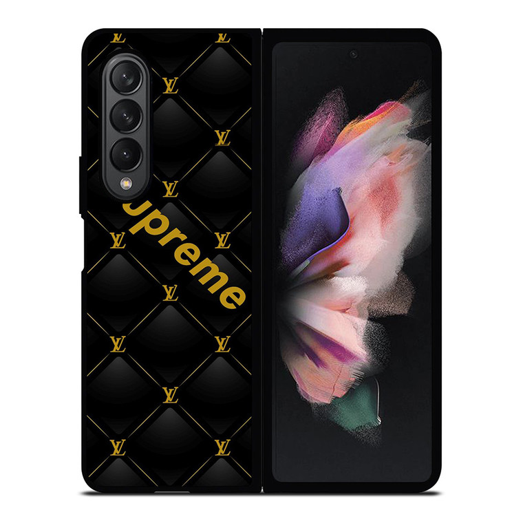 SUPREME BLACK PATTERN GOLD Samsung Galaxy Z Fold 3 Case Cover
