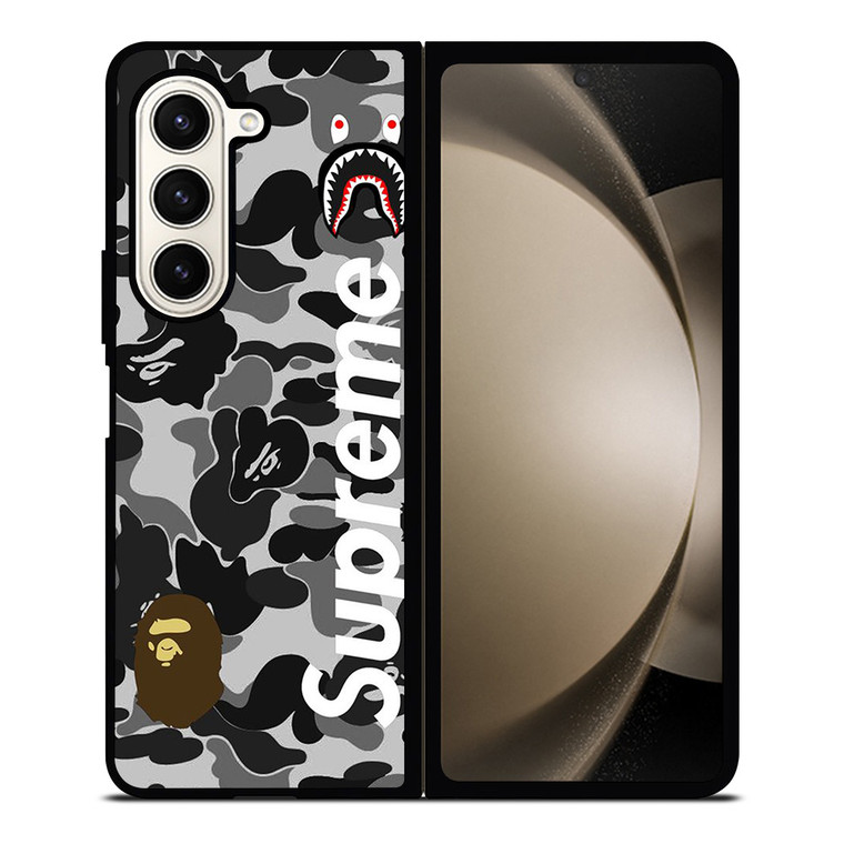BAPE CAMO SHARK LOGO X SUPREME Samsung Galaxy Z Fold 5 Case Cover