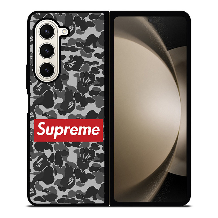 CAMO BAPE SUPREME GREY Samsung Galaxy Z Fold 5 Case Cover