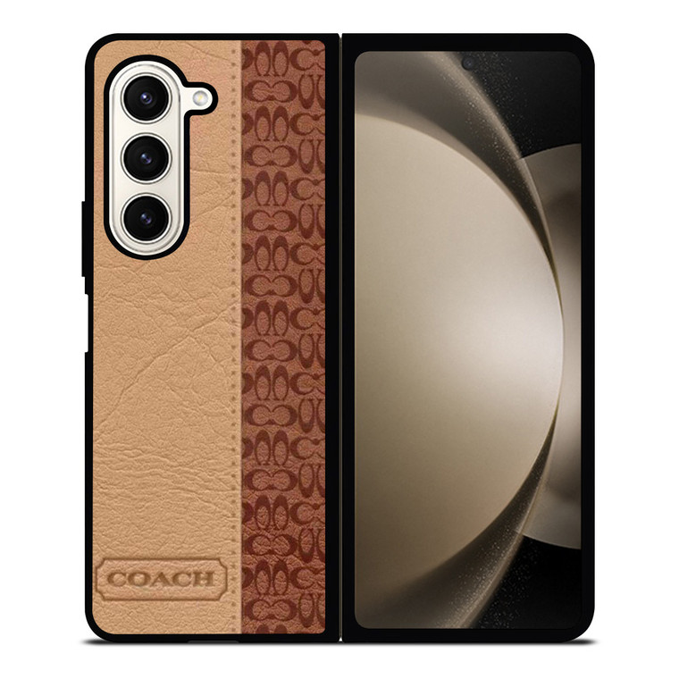 COACH NEW YORK BROWN LEATHER Samsung Galaxy Z Fold 5 Case Cover