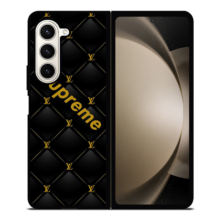 SUPREME BLACK PATTERN GOLD Samsung Galaxy Z Fold 5 Case Cover